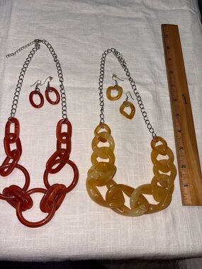Paparazzi Chunky Link Necklace Sets - burnt orange and mustard yellow